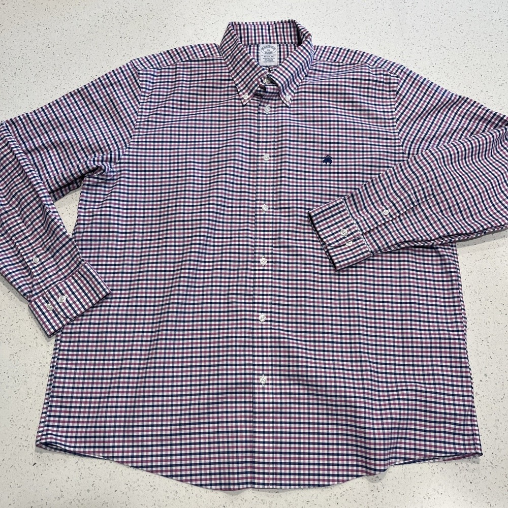 Brooks Brothers Men's Original Polo Blue Purple Check Size XL Supima Cotton Logo